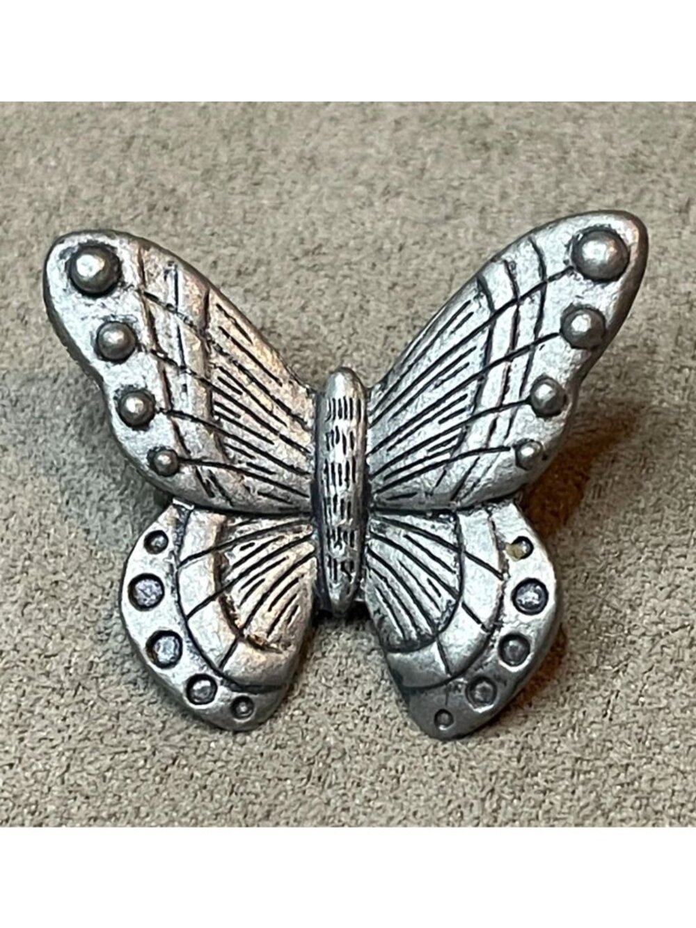 Vtg Pewter Butterfly Pin Brooch Textured Dotted Wing Boho Insect Gift